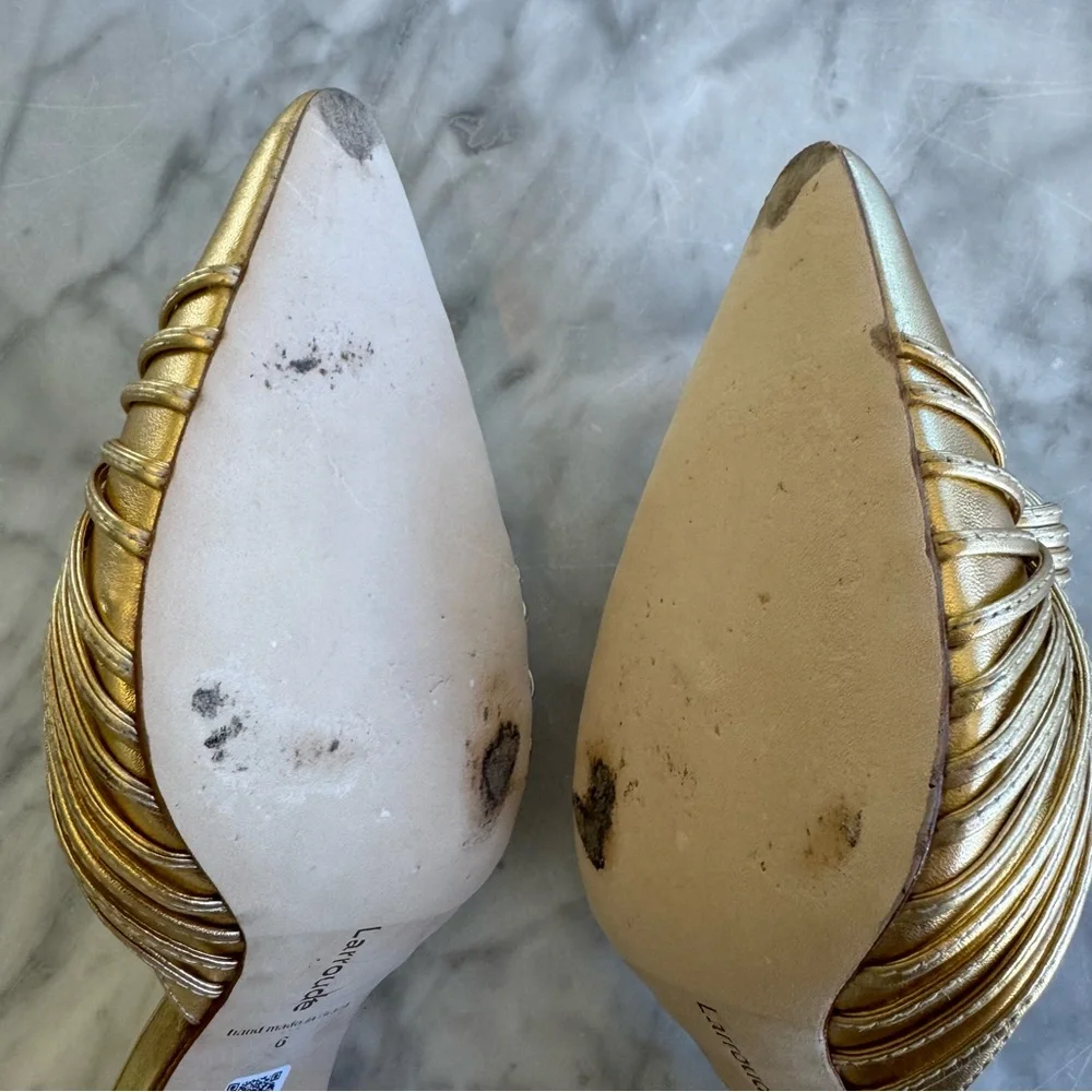 Larroude Gold Heeled Mules - Picture 4 of 9